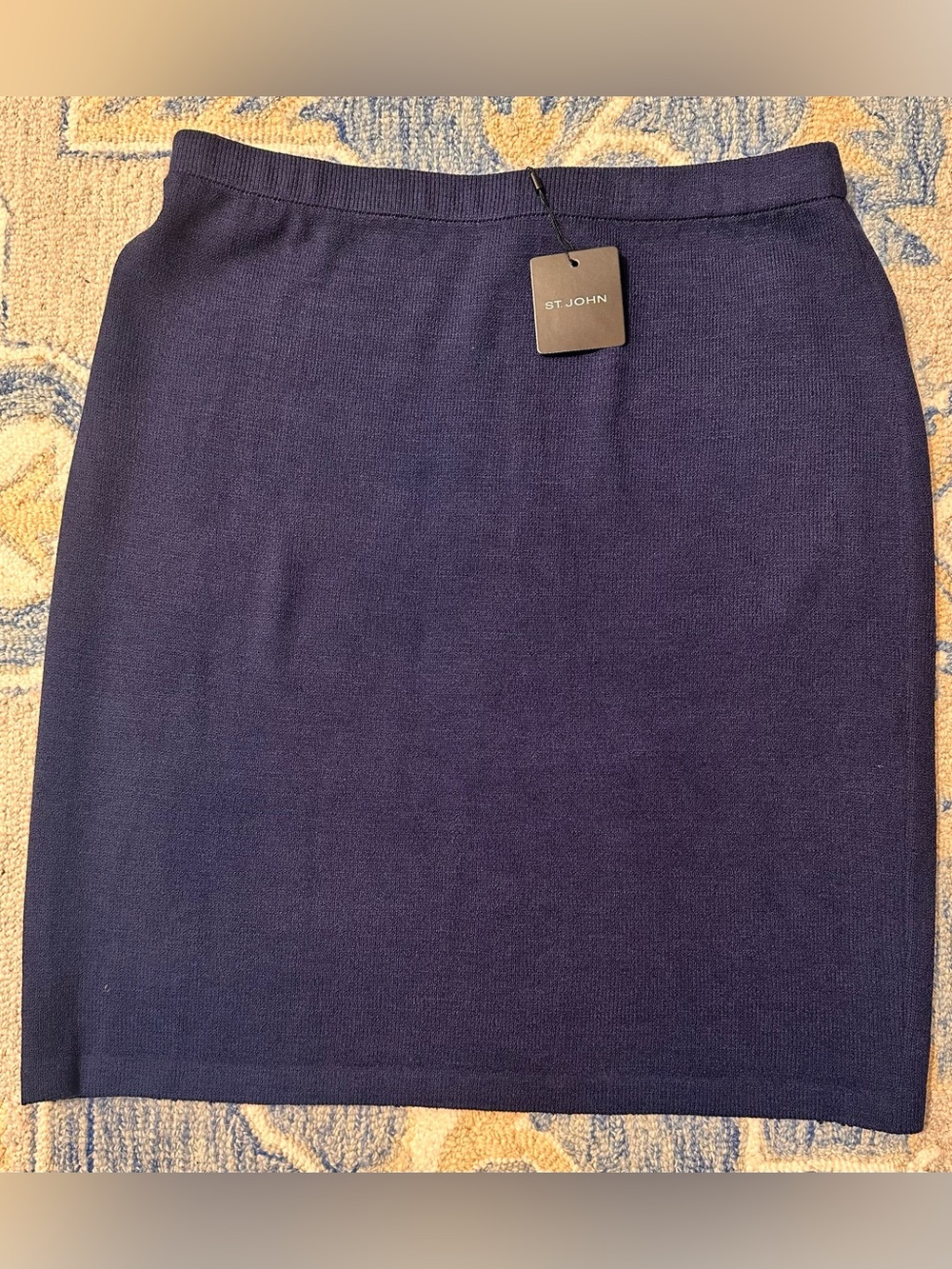 NWT St. John Collection Blue Wool Blend Pencil Skirt Retail $490 Quiet Luxury